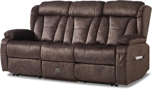Vista 13 de Sofá biplaza reclinable manual de 110 pulgadas, sillón reclinable de 4 asientos con consola, mesa plegable y salidas integradas, sofá reclinable