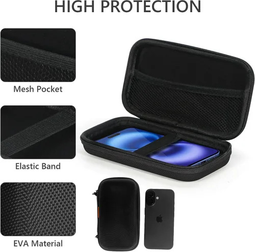 Vista 4 de Funda de protección portátil de goma EVA para batería externa, teléfono celular, GPS, disco duro, cable de carga USB, bolsa de transporte