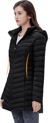 Vista 2 de ROYAL MATRIX Chaqueta acolchada plegable para mujer, ligera, cálida y acolchada con capucha desmontable