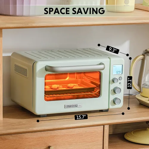 Vista 4 de BUYDEEM Horno tostador T103 de 12 cuartos de galón, no necesita precalentamiento, 7 modos de cocción, mini horno tostador retro con rejilla