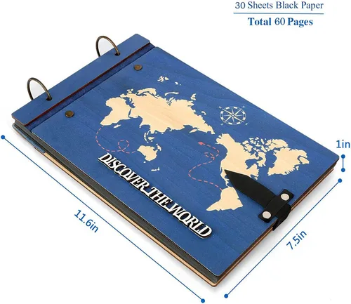 Vista 2 de ZEEYUAN Regalo del Día del Padre de Esposa/Hija/Hijo Álbum de Libro de Recortes de Madera Mapa del Mundo Diario de Viaje Libro de Recortes Nuestro