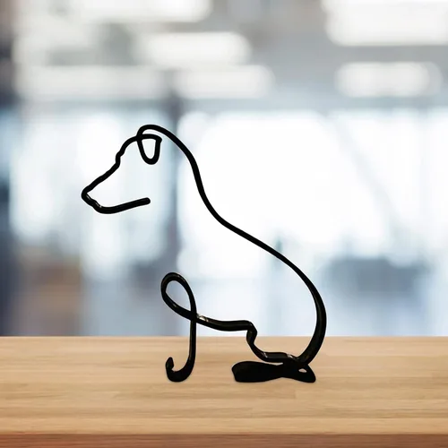 Vista 4 de JOYO Escultura de pared con movimiento gráfico de perro de línea metálica, decoración moderna de marco geométrico abstracto de animal, decoración
