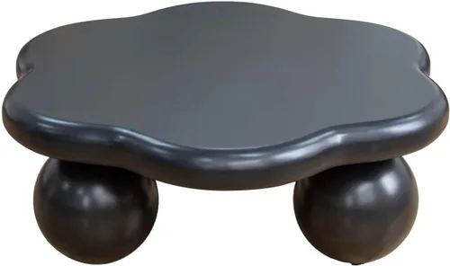 Vista 6 de Mesa de centro moderna de 35 pulgadas, con forma de pétalo, mesa de centro baja, linda mesa de té irregular para interiores con 3 patas de bola