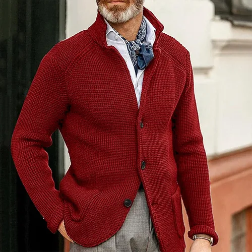 Vista 2 de Suéter de manga larga con botones para hombre, talla grande y alta, de punto, ajustado, L14O