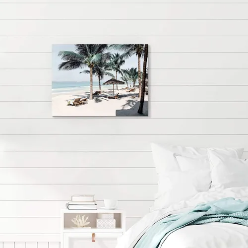 Vista 6 de Lienzo decorativo para pared, diseño de palmeras en la playa con temática de paisaje marino tropical moderno, impresión fotográfica sobre lienzo