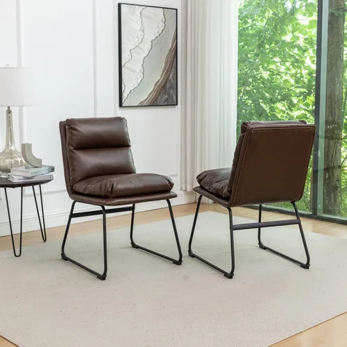 Vista 7 de Roundhill Furniture Milos - Juego de 2 sillas de comedor tapizadas contemporáneas, color marrón antiguo