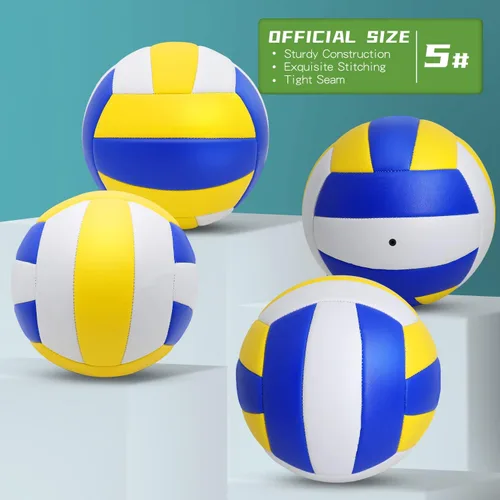 Vista 2 de Paquete de 6 pelotas de voleibol tamaño oficial 5 de cuero compuesto inflables con bomba para mujeres, hombres, para exteriores, interiores, playa