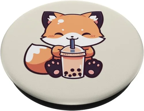 Vista 2 de Lindo Fox Drink Boba Milk Tea Kawaii Anime Fox Bubble Tea PopSockets Intercambiable PopGrip