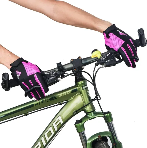 Vista 6 de LuxoBike Guantes de ciclismo para mujer, ligeros, transpirables, absorben los golpes, con pantalla táctil, guantes deportivos para hombre
