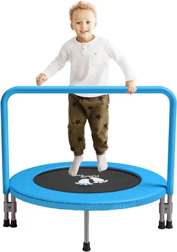Vista 9 de RAVS 36" Toddler Trampoline for Kids Ages 1-6 with Thick Safety Pad Adjustable Foam Handle Easy Assembly Foldable Mini Kids Rebounder Baby