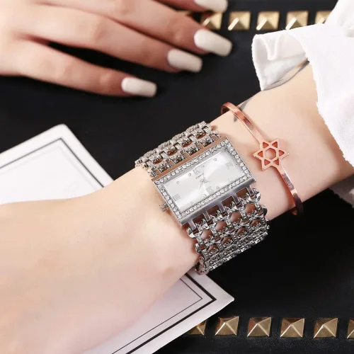 Vista 2 de Weicam Reloj de pulsera de cuarzo analógico con esfera cuadrada de cristal de lujo para mujeres y niñas