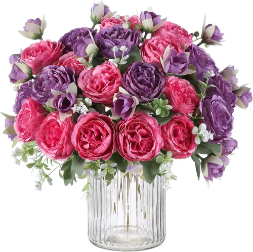 Vista 27 de 2 racimos de flores artificiales de peonía beige, ramo de peonías de seda para bodas, fiestas, centros de mesa, arreglos florales, decoración