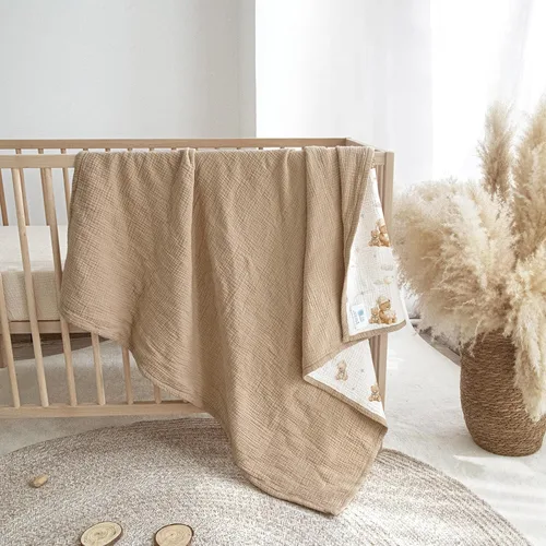 Vista 4 de lulumoon Manta de muselina neutra para bebé, ropa de cama de algodón transpirable para cuna para niños pequeños, 4 capas suaves y ligeras
