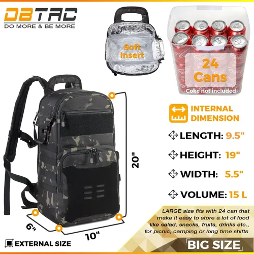 Vista 3 de DBTAC Mochila táctica para el almuerzo, enfriador de almuerzo grande para hombres y mujeres Mochila enfriadora aislada para el trabajo, picnic