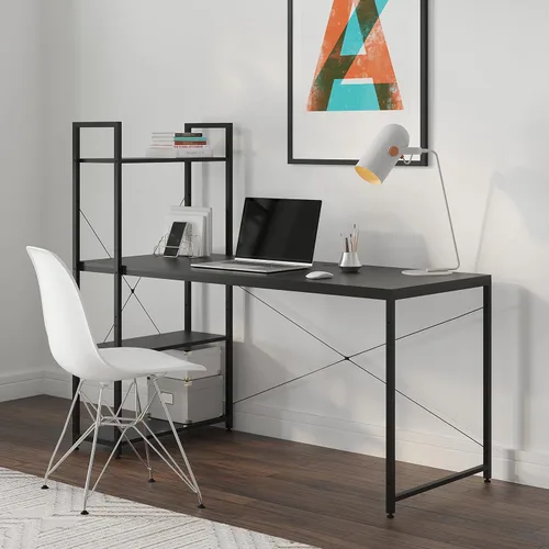 Vista 11 de Ames - Escritorio reversible para computadora de juegos de 47 pulgadas con estantes ajustables, escritorio de oficina en casa, gestión de cables