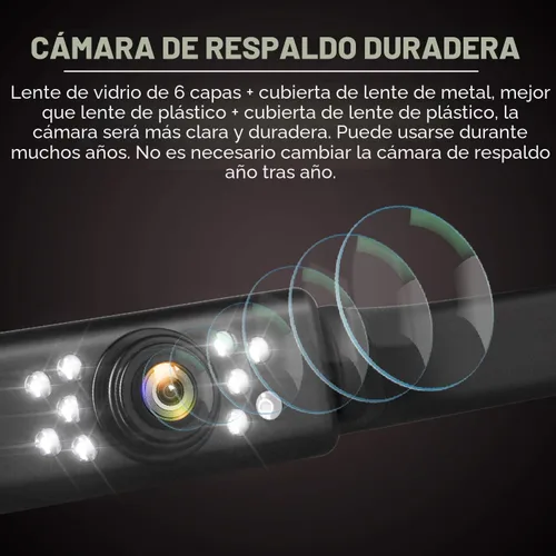 Vista 3 de Cámara de respaldo para automóvil, visión nocturna HD, cámara de visión trasera, con 9 luces LED, fuente y cámara trasera, ángulo de visión amplio