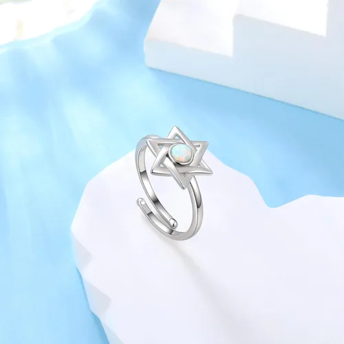 Vista 22 de Jewmon Anillo de plata de ley con estrella de David para mujer – Anillo ajustable Magen David – Amuleto Wicca – Regalos judíos
