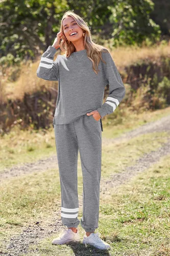 Vista 117 de Prettygarden - Conjunto de pijama de dos piezas para mujer, diseño de teñido anudado, sudadera informal de manga larga con pantalones largos, ropa