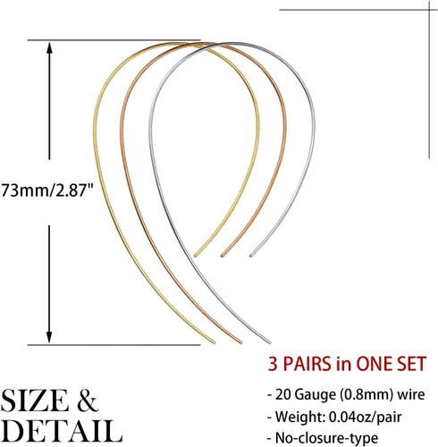 Vista 5 de 3 pares de aretes de aro grandes y finos, chapados en oro de 18 quilates, ligeros, minimalistas, súper delgados, aretes de aro de baloncesto grandes
