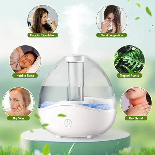 Vista 6 de Humidificadores de niebla fría para dormitorio, humidificador de aire ultrasónico pequeño silencioso de 1.5 litros con 5 filtros, luz nocturna