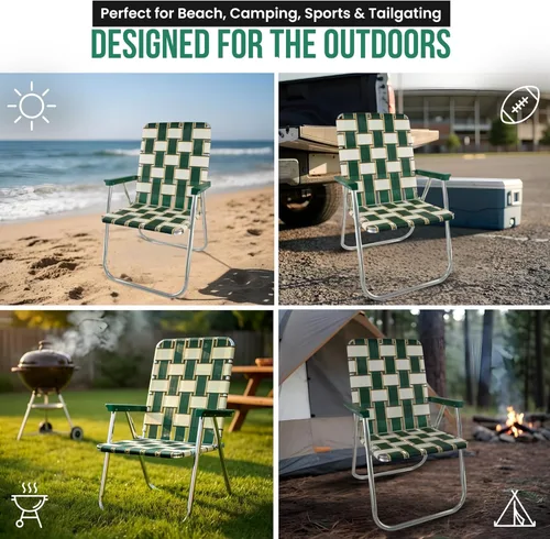 Vista 7 de Lawn Chair USA - Sillas al aire libre para acampar. Fabricadas con marcos de aluminio ligero y cinchas resistentes a los rayos UV. Se pliegan