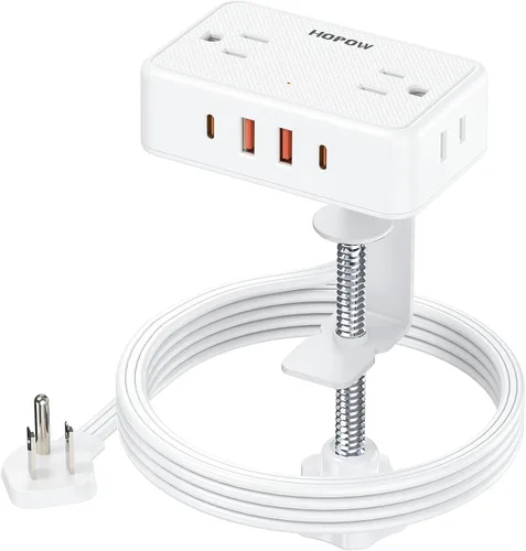 Vista 16 de HOPOW - Cable de extensión de enchufe plano, 4AC y 2A2C, regleta de alimentación de 6 pies para viajes Extension Cord with Multiple Outlets