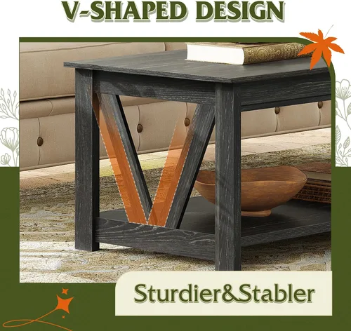 Vista 6 de WLIVE Mesa de Centro, Mesa de Centro Estilo Granja de 43" con Estante de Almacenamiento y Soporte Resistente en Forma de V, Mesa Central de Madera