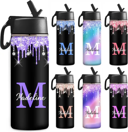 Vista 23 de Botella de agua personalizada, botella de agua deportiva personalizada con nombre, botella de acero inoxidable aislada al vacío con tapa con Color 1