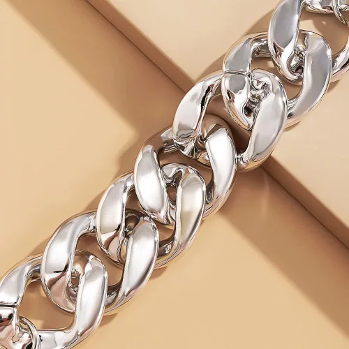 Vista 3 de Juego de pulseras apilables de cadena de oro y plata de estilo bohemio para mujer, ajustable, con cuentas gruesas, cadena de cable plano y punk