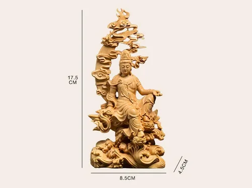 Vista 2 de Estatua de kuanyin de Feng Shui, estatua de boj quanyin, decoración de estante de escritorio, obra de arte tallada a mano para decoración de oficina