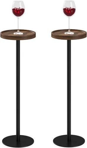 Vista 12 de Mesa de bebida, mesa auxiliar de pedestal pequeña, mesa de cóctel redonda, mesa auxiliar circular con base de metal, para espacios pequeños