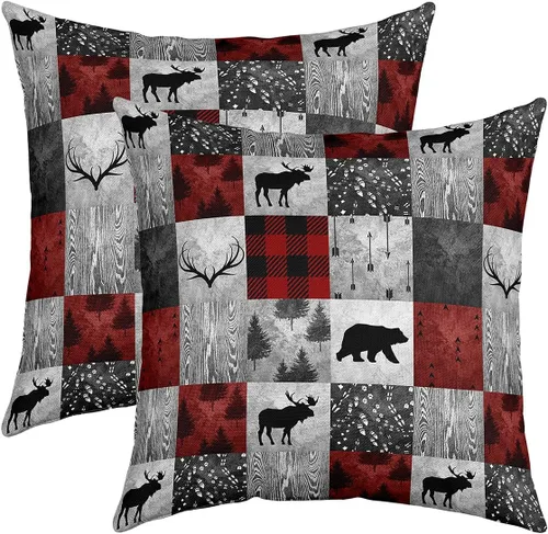 Vista 17 de Erosebridal Juego de 2 fundas de almohada rústicas con diseño de oso, de 16x16 pulgadas, fundas de almohada de cuadrícula de búfalo, fundas