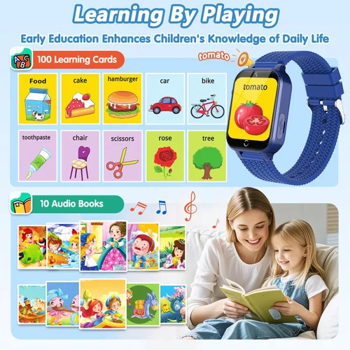 Vista 8 de Reloj inteligente para niños, regalo para niños de 3 a 12 años, 2 protectores de pantalla, 26 juegos de rompecabezas, cámara HD, video, reproductor