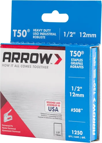 Vista 6 de Arrow 508 Heavy Duty T50 Longitud de pierna de 1/2 pulgada, corona de 3/8 pulgadas, grapas para tapicería, construcción, muebles, manualidades, 1250
