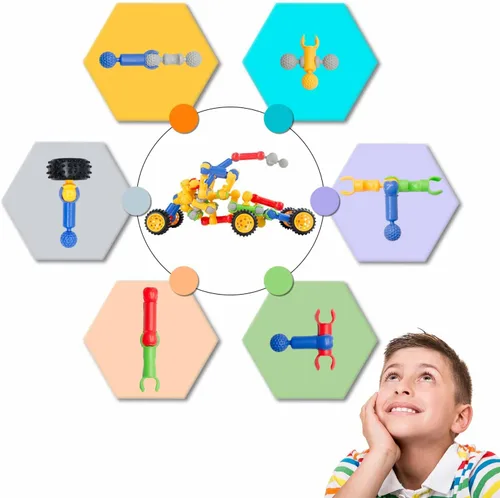 Vista 3 de SHUNLAM Juguetes de construcción para niños, 110 juguetes STEM para niños y niñas, juego entrelazado para mayores de 3 años, kit creativo para niños