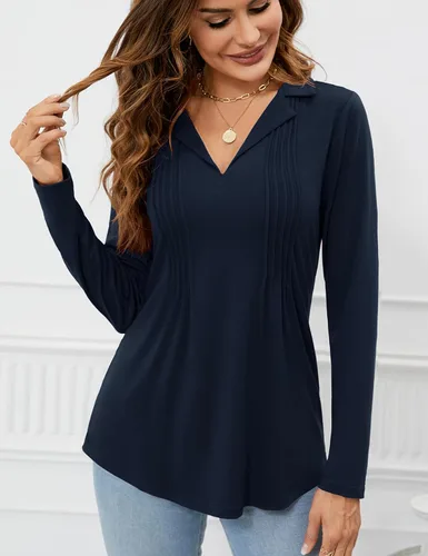 Vista 4 de Kistore Womens Long Sleeve Golf Polo Shirts V Neck Lapel Collared Tunic Blouses Loose Casual Breathes Work Tops