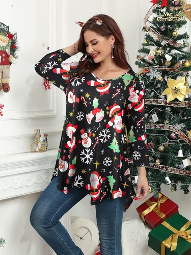 Vista 3 de BELAROI Camisetas de talla grande para mujer, túnica de otoño, para llevar con leggings, manga 34, casual, holgadas, tallas S-5X