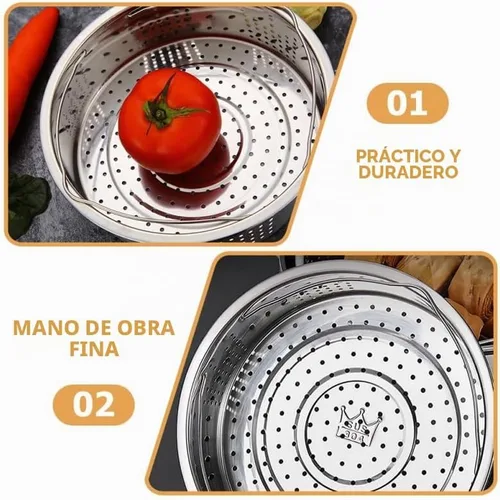 Vista 9 de Cesta de vapor de acero inoxidable con estante de salvamanteles de 8.26 pulgadas