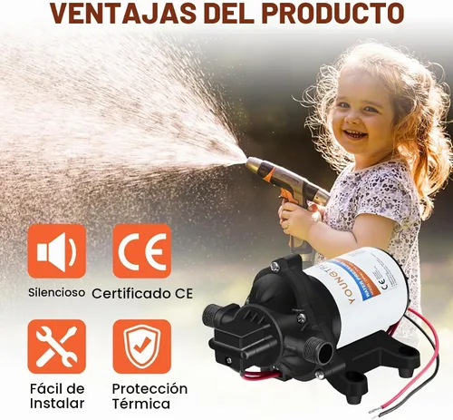Vista 5 de YOUNGTREE Bomba de diafragma de agua de 12 V CC, 3.5 GPM, 45 PSI, bomba de presión de agua dulce autocebante de 12 voltios con interruptor