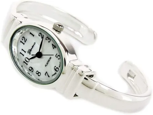 Vista 2 de Reloj de pulsera de plata de tamaño pequeño con banda de metal ovalado para mujer de Ginebra