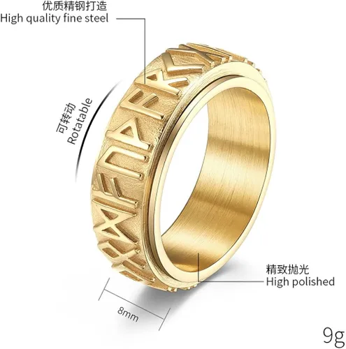 Vista 2 de ZKXXJ Anillo giratorio vikingo personalizado para hombres, de acero inoxidable, con nombre personalizado, anillo vikingo nórdico, antiansiedad