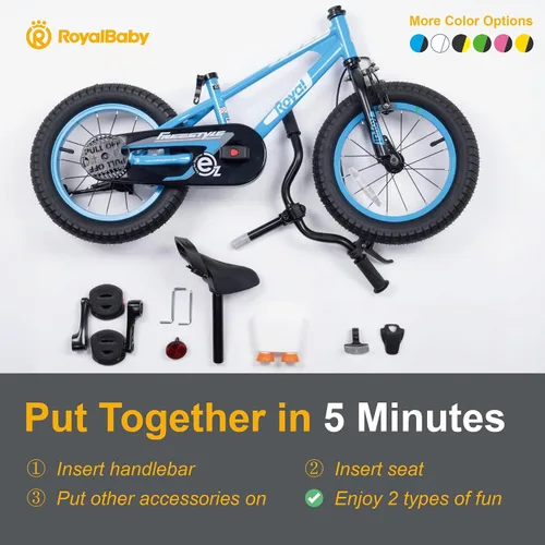 Vista 5 de RoyalBaby EZ Kids Bike 12 14 16 18 20 Inch Balance Pedal 2-in-1 Training Bicycle Boys Girls Ages 3 to 12 Years Easy Learn for Beginners