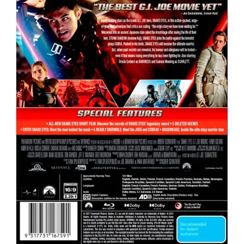 Vista 2 de Snake Eyes G.I. Joe Origins Blu-ray Henry Golding Region Free