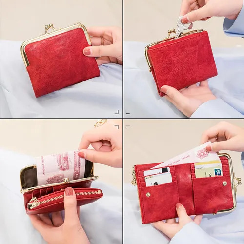 Vista 6 de PORRASSO Elegante cartera para mujer, tarjetero para tarjetas de crédito, monedero, bolsa de cambio para mujer, Azul