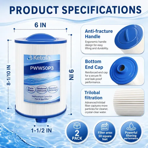 Vista 2 de PWW50P3 - Filtro para bañera de hidromasaje Pleatco Spa, PWW50P3 (rosca gruesa de 1 1/2 pulgadas) Filtro de spa compatible con Unicel 6CH-940 Filbur