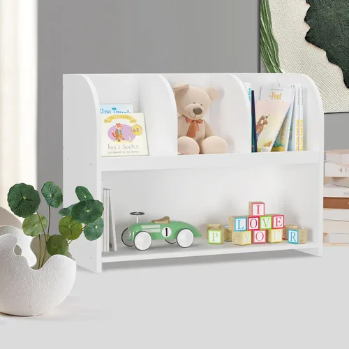 Vista 3 de Estantería para niños, estante de almacenamiento con 4 compartimentos, organizador de libros para niños, gabinete organizador de libros