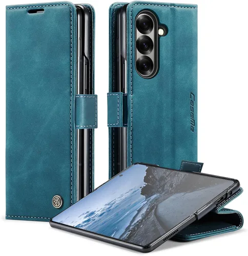 Vista 70 de Funda tipo cartera para Samsung Galaxy Z Fold 7 de piel con tarjetero y función atril, cierre magnético, bloqueo RFID, TPU a prueba de golpes, Negro