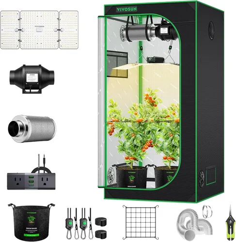 Vista 9 de VIVOSUN Kit de tienda de cultivo 2x4, sistema completo de cultivo controlado por WiFi con luz LED de espectro completo, ventilación automática