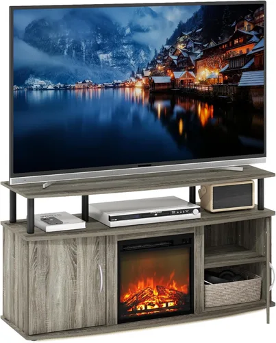 Vista 30 de Furinno Jensen Soporte de Centro de Entretenimiento con Chimenea para TV de hasta 55 Pulgadas, Americano, Eléctrico con Cable, Ajustable