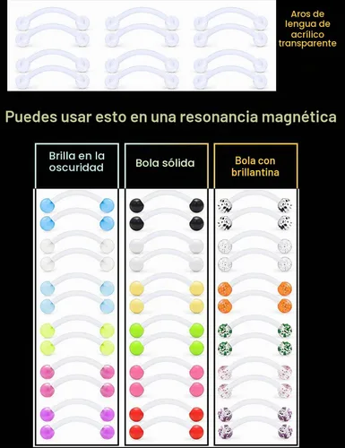 Vista 5 de Prjndjw 48 piezas que brillan en la oscuridad de plástico flexible acrílico curvado, con ojos de serpiente, lengua, pezón, piercing corporal